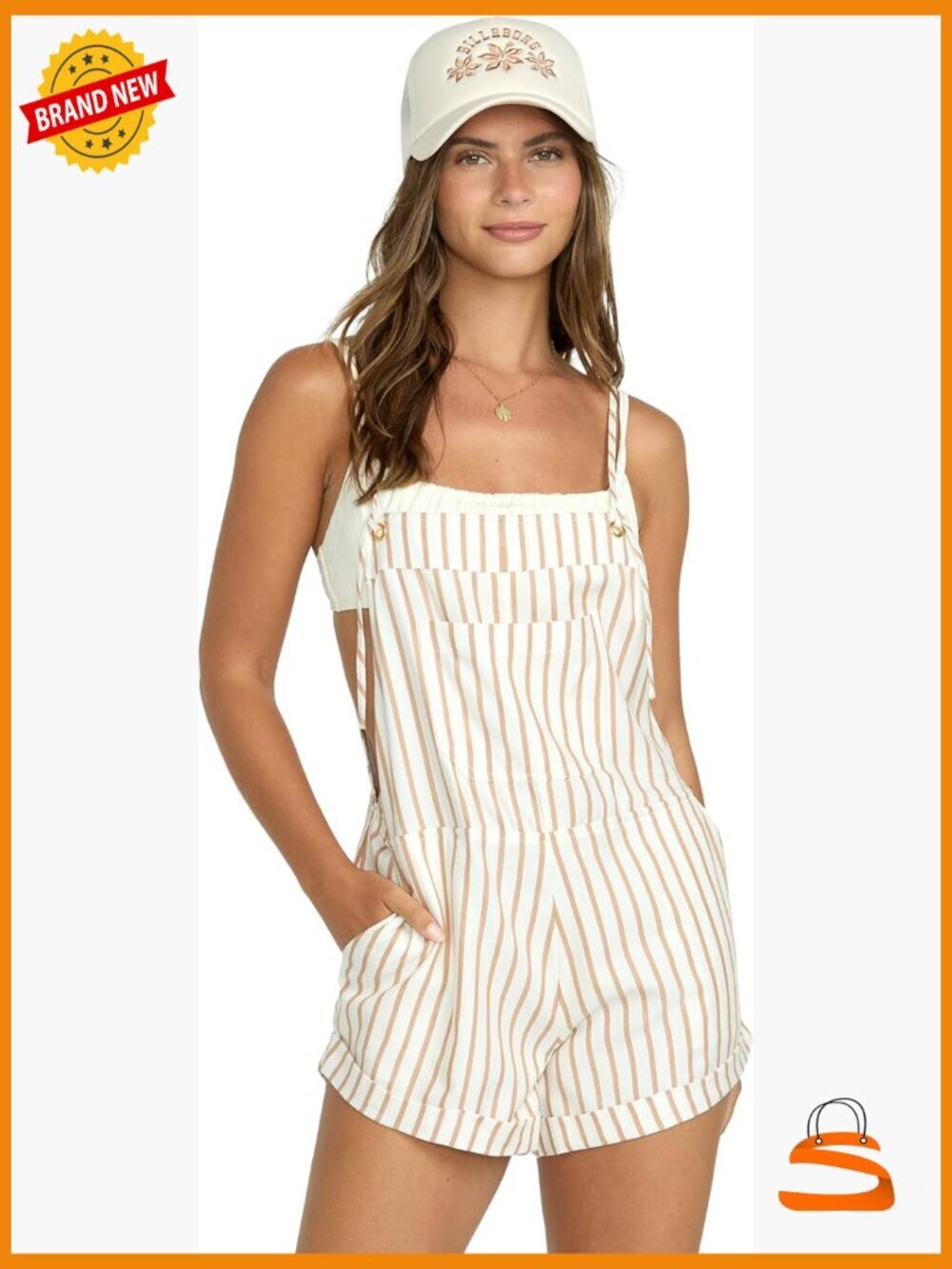 Cotton Twill Blend Romper with Pockets, Adjustable Straps, Regular Fit